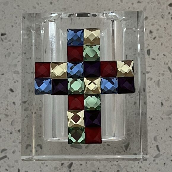 Oleg Cassini Cathedral Mosaic 2 3/4" Crystal Box Cross Vintage Tea Light - Picture 8 of 8